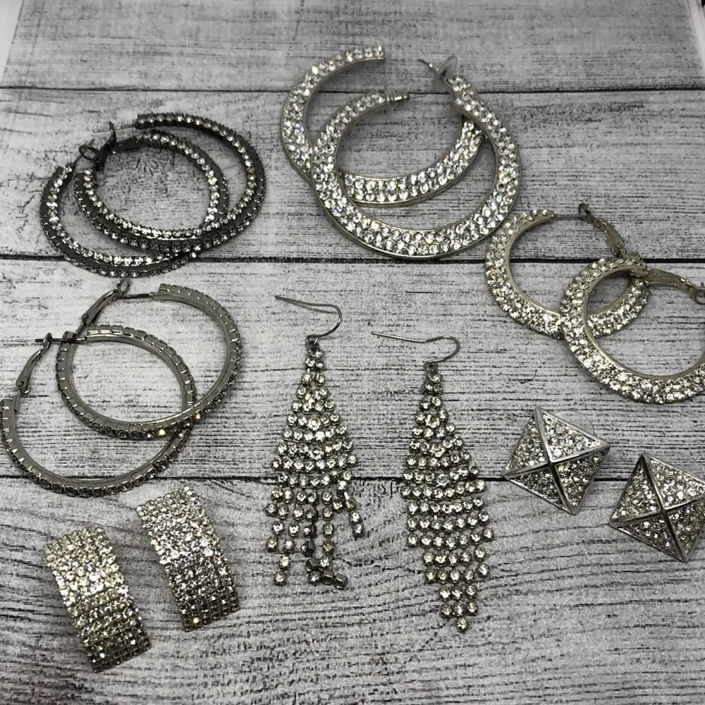 Bundle lot 7 dazzling rhinestone glam earrings statement variety